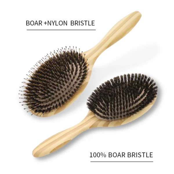 Boar Bristle Brush Bamboo Hairbrush for Curly Hair Care - Image 5