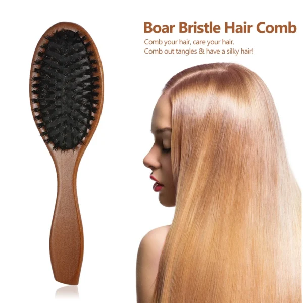 Boar Bristle Brush Oval Paddle Wooden Handle - Image 6