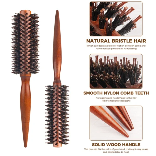 Boar Bristle Brush – Anti-Static Wood Round Hair Brush - Image 3