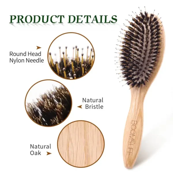 Boar Bristle Brush: Anti-Static Styling Brush for Thick Hair - Image 4