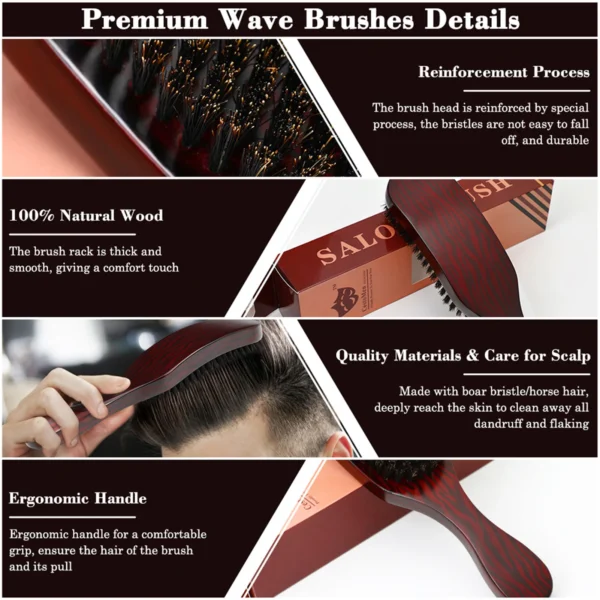 Boar Bristle Brush Set for Hair & Beard Styling - Image 5