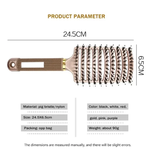 Boar Bristle Brush Scalp Massage Comb for Curly Hair - Image 2