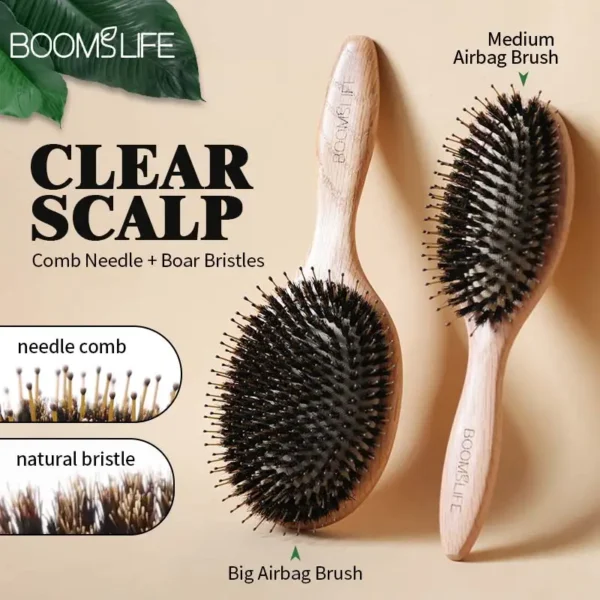 Boar Bristle Brush - Oak Wood Scalp Massage Comb