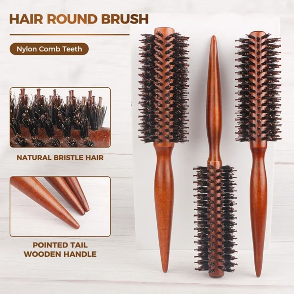 Boar Bristle Brush – Anti-Static Wood Round Hair Brush