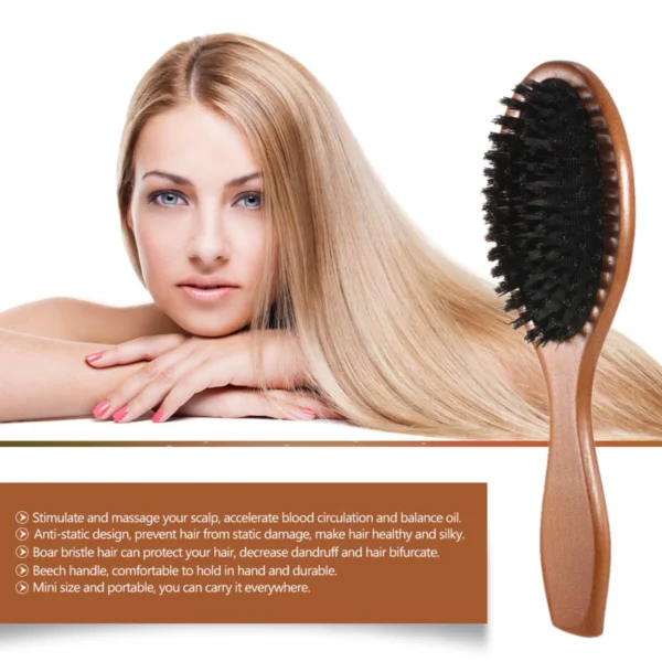 Boar Bristle Brush - Oval Wooden Handle Anti-Static - Image 4